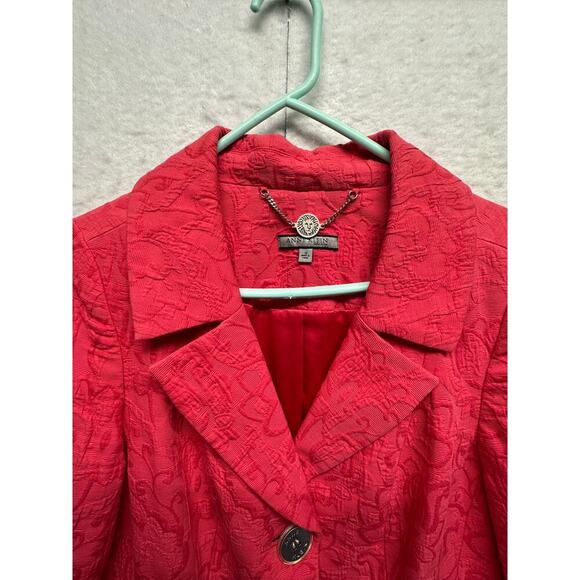 Anne Klein Red Textured Floral Blazer Jacket Women’s Size 10 100% Cotton - Picture 4 of 8